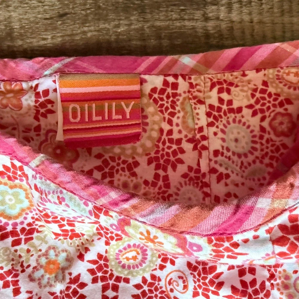 Oilily Women's Vintage Patchwork Floral Applique Plaid Ruffle Maxi Skirt,Pink,34 - Picture 2 of 15